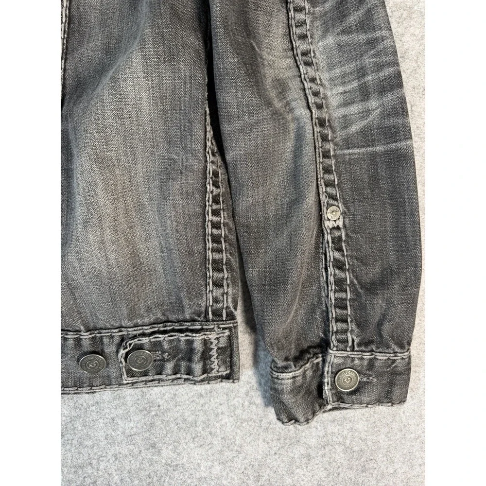 True Religion Jimmy Super T Denim Jacket Men's M Black Gray Horseshoe Y2K